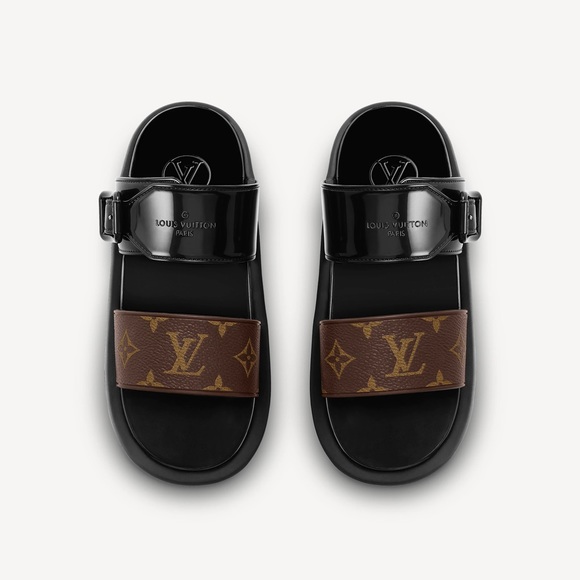 { Louis Vuitton } Sunbath Flat Mules Black Sandal - Picture 14 of 15